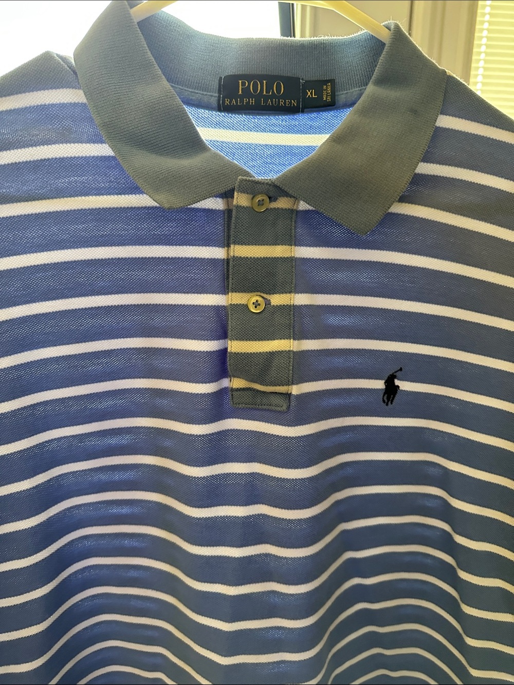 Polo by Ralph Lauren Light Blue & White Striped Polo with Gray Collar